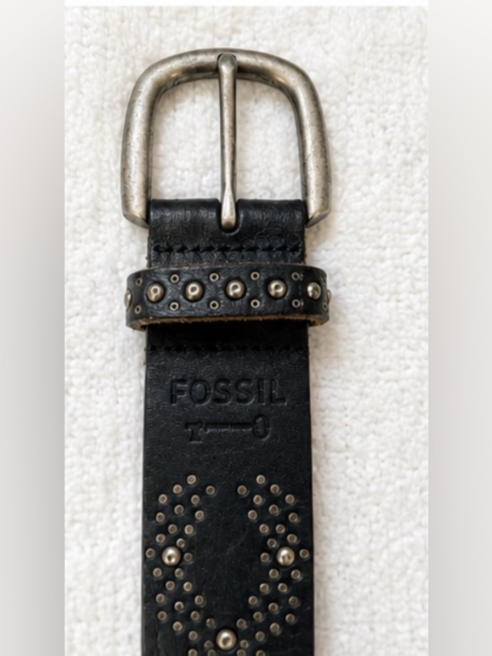 Fossil Black Leather Belt with Silver Stud Accents